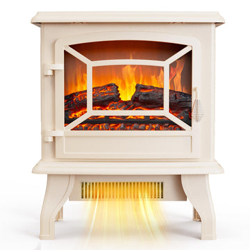 20" H Electric Fireplace Stove Space Heater, 1400W Portable Freestanding with Thermostat, Realistic Flame Logs