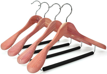 Unfinished American Red Cedar Wood Coat Suit Hangers, Luxury Wooden Jacket Clothes Hangers, Wide Shoulder with Black