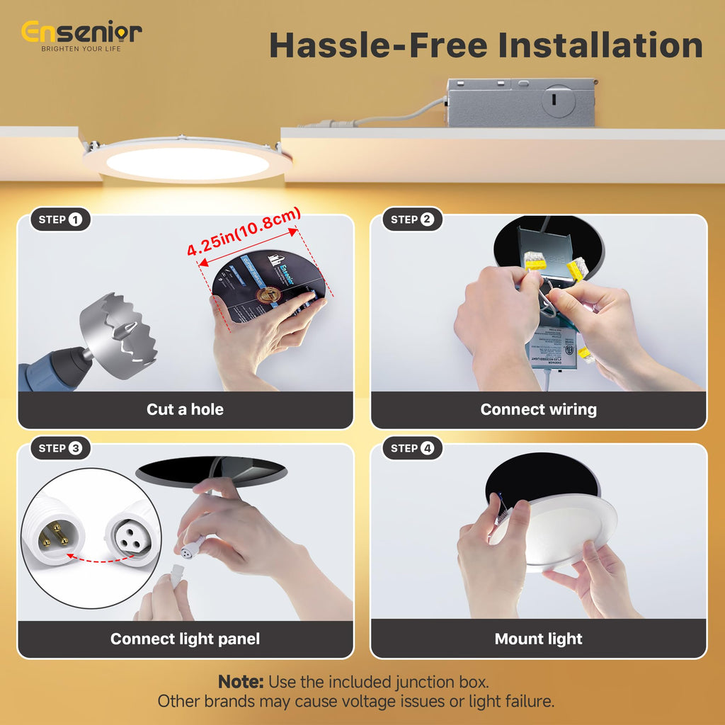 12 Pack 4 Inch LED Recessed Ceiling Light, 5CCT, 750LM 9W 120V