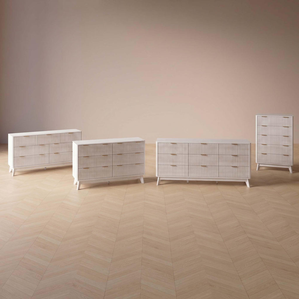 63" Wide Fluted 9 Drawers, Curved Edge, White