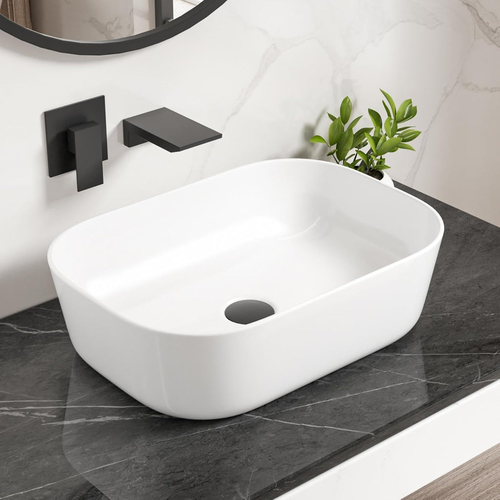 Bathroom Vessel Sink, Eridanus 18" x 13" White Vessel Sink Rectangular Bathroom Sink Porcelain Ceramic Vessel Sinks