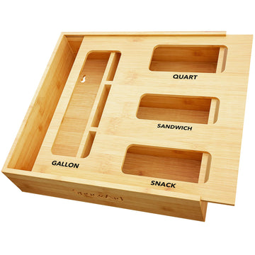 Bag Storage Organizer Drawer, Bamboo Organizer, Compatible with Gallon, Quart, Sandwich and Snack Variety Size Bag (1