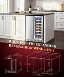 60 Cans 24" Dual Zone Wine & Beverage Refrigerator - Under Counter Cooler with U
