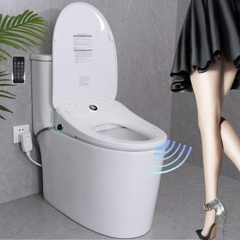 Electric Elongated Bidet Toilet Seat with Auto Open and Close Lid, Radar Sensor, Unlimited Warm Water, Spa Wash Modes, Warm Air Dryer, Heated Seat, Filtered Water