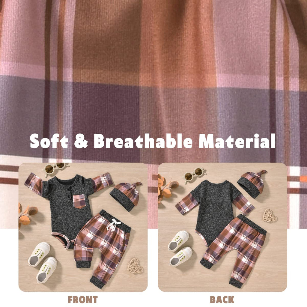 Preemie Clothes Boys, Premature Baby Boy Fall Winter Outfit Buffalo Plaid Pullover Sweatsuit Warm Thanksgiving