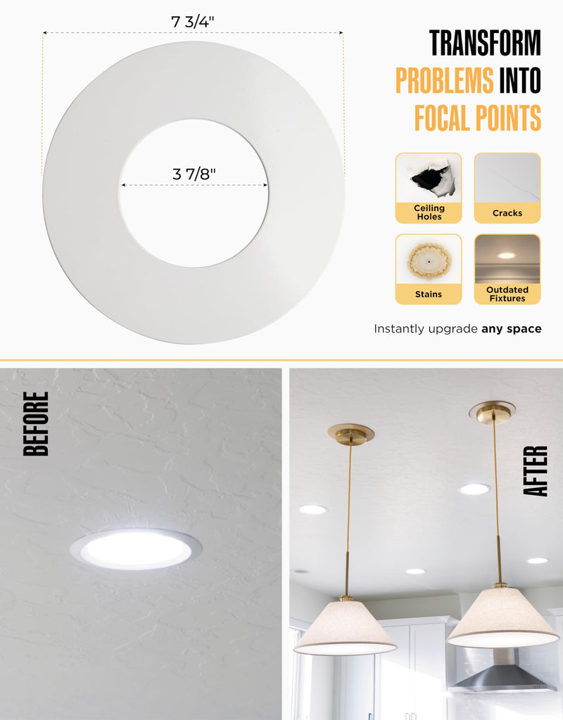 R56 Recessed Can Light Conversion Kit w/ 7"3⁄4 Flat Steel Ceiling Medallion - Home Improvement for 5" & 6" Cans