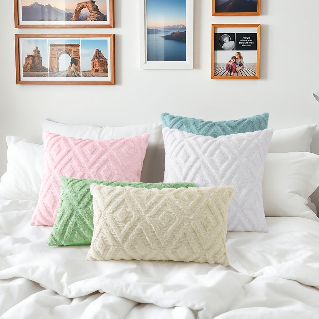 Fall Faux Fur Pure White Throw Pillow Covers 12x20 Set of 2