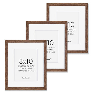 8x10 Oak Wood Picture Frame Set of 3, 10 x 8 Frame Wood for Wall & Tabletop, Display 5x7 with Mat or 8 x 10 without
