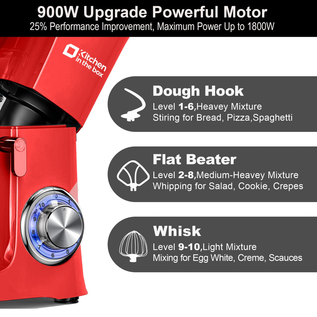 Stand Mixer 8.5 QT, 900W Heavy Dough Mixer Red