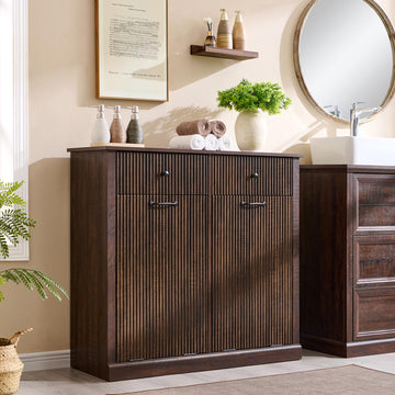 Double Tilt Out Laundry Hamper Cabinet, Modern Trash Cabinet, Brown