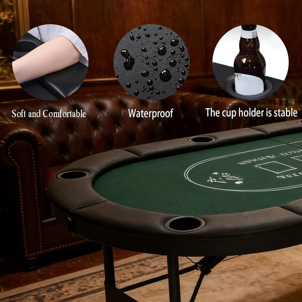 8 Player Foldable Poker Table Top 4-in-1 Casino Game Set for Texas Hold'em, Blackjack, Hi-Lo Dice & Roulette
