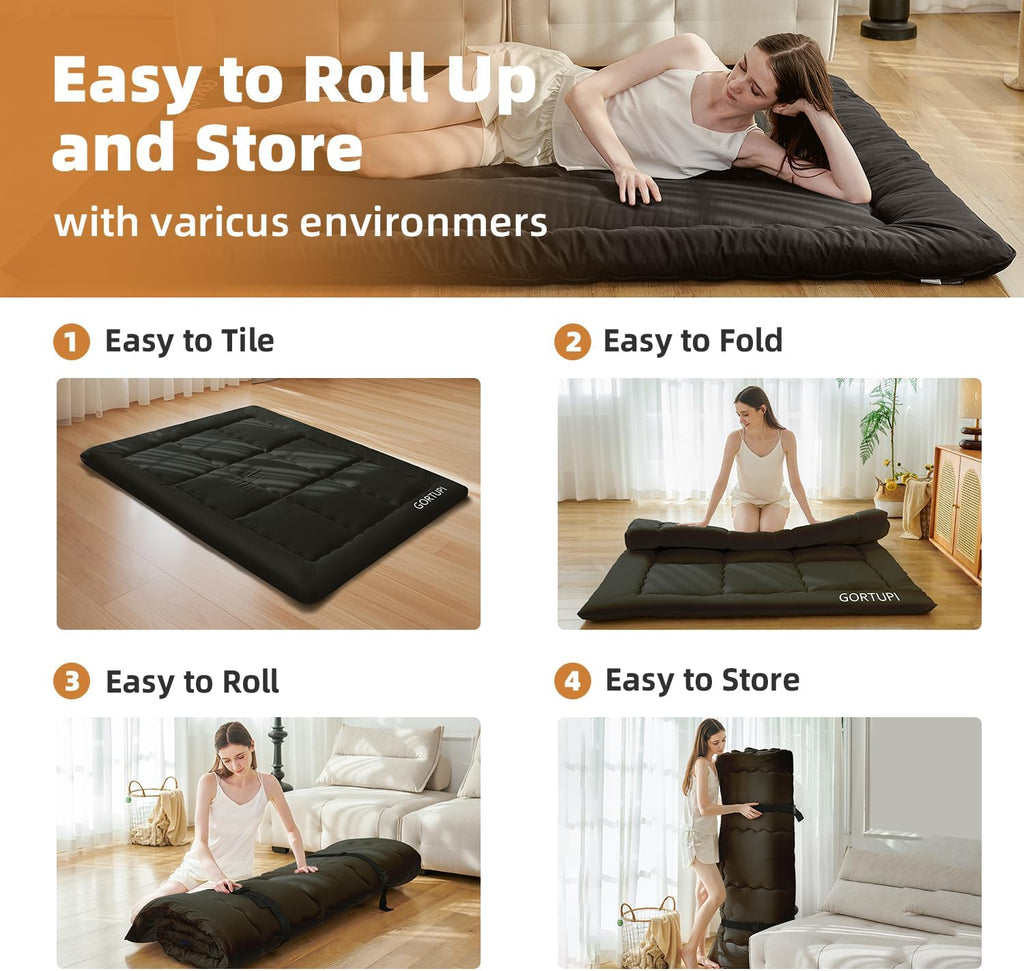 Queen Size Japanese Floor Futon Foldable Futon Mattress for Floor Tatami Mattress Portable Rollaway Bed for Guest