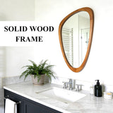 Irregular Wall Mirror Asymmetrical Bathroom Mirror, 19 x 30 Inch Wall Mounted Decorative Mirror with Wooden Frame