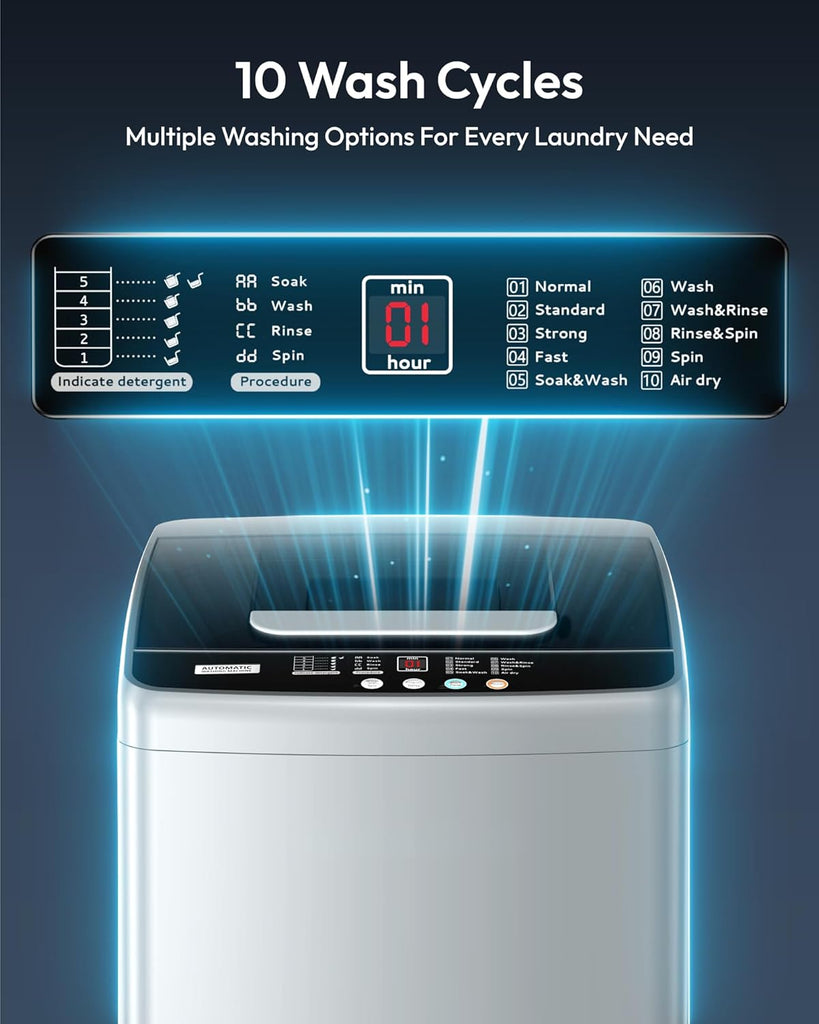 1.03cu.ft Portable Washer, 8.8Lbs Capacity Small Portable Washing Machine with 10 Programs 5 Water Levels, Drain Pump