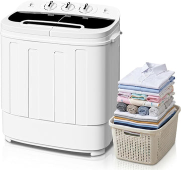 Compact Mini Twin Tub Washing Machine 13lbs Capacity Portable Washer Wash and Spin Cycle Combo, Built-in Gravity Drain