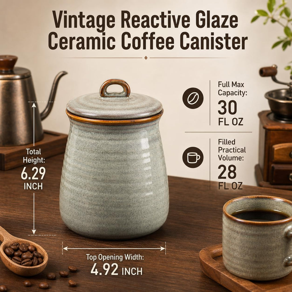 Sugar Container, 30 FL OZ Ceramic Food Storage Jar with Airtight Lid, Reactive Glazed Coffee Canister, Perfect for