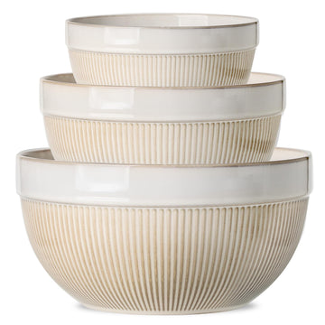 Large Ceramic Mixing Bowls, Glazed White Kitchen Bowl (10"/8"/6"), Set of 3 Nesting Bowls for Baking, Cooking