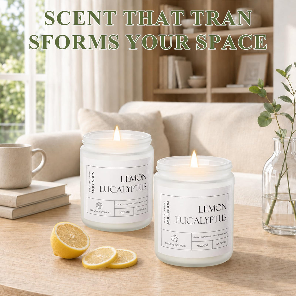 Lemon Eucalyptus Scented Soy Candles, 7 Oz 2 Pack Gift Box