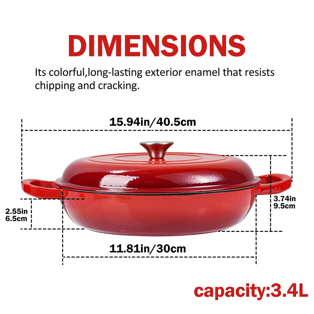 3.5 Quart Enamel Cast Iron Dutch Oven Pot with Lid - Enameled Cookware for Baking, Roasting, and Braising - Durable
