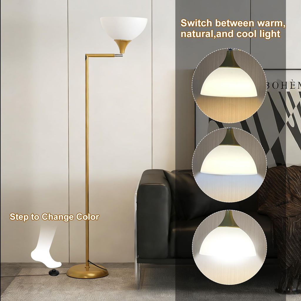 Torchiere LED Floor Lamp, 76" Adjustable light head with Remote, Gold