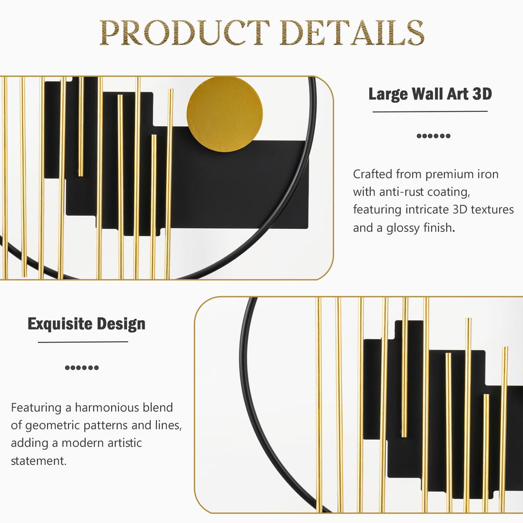 3D Large Metal Wall Decor Modern Aesthetic Wall Sculptures 19.7''x23.2'' Luxury Geometric Circular Decor Wall Art