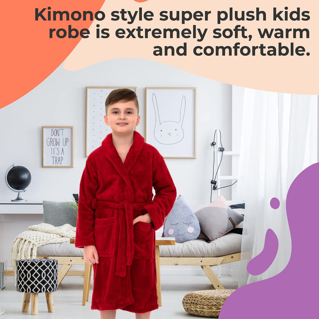 Boys Robe, Kids Plush Shawl Fleece Bathrobe