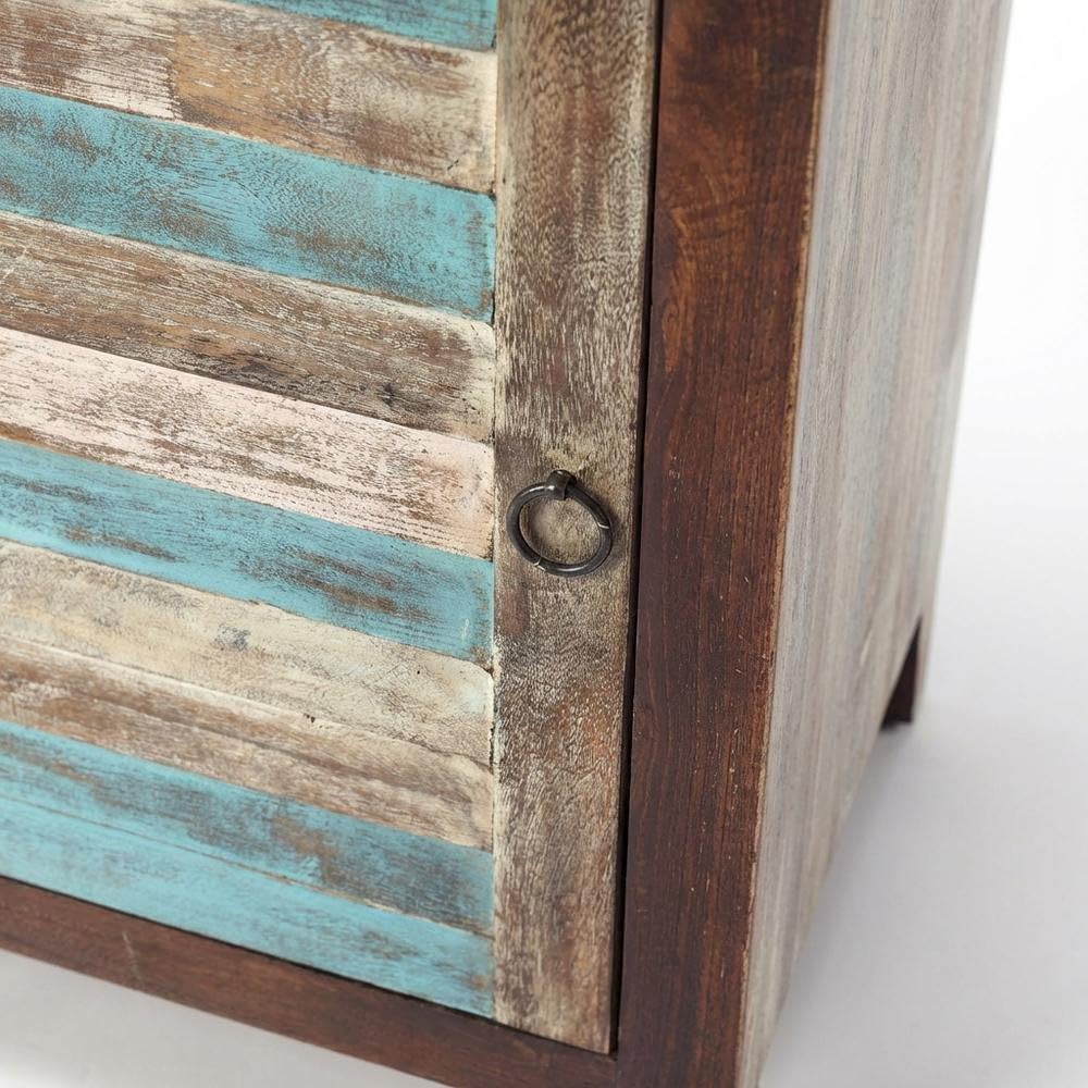 Coastal Mango Wood Storage Cabinet, Distressed Finish Accent Chest with Iron Hardware, Living Room Furniture