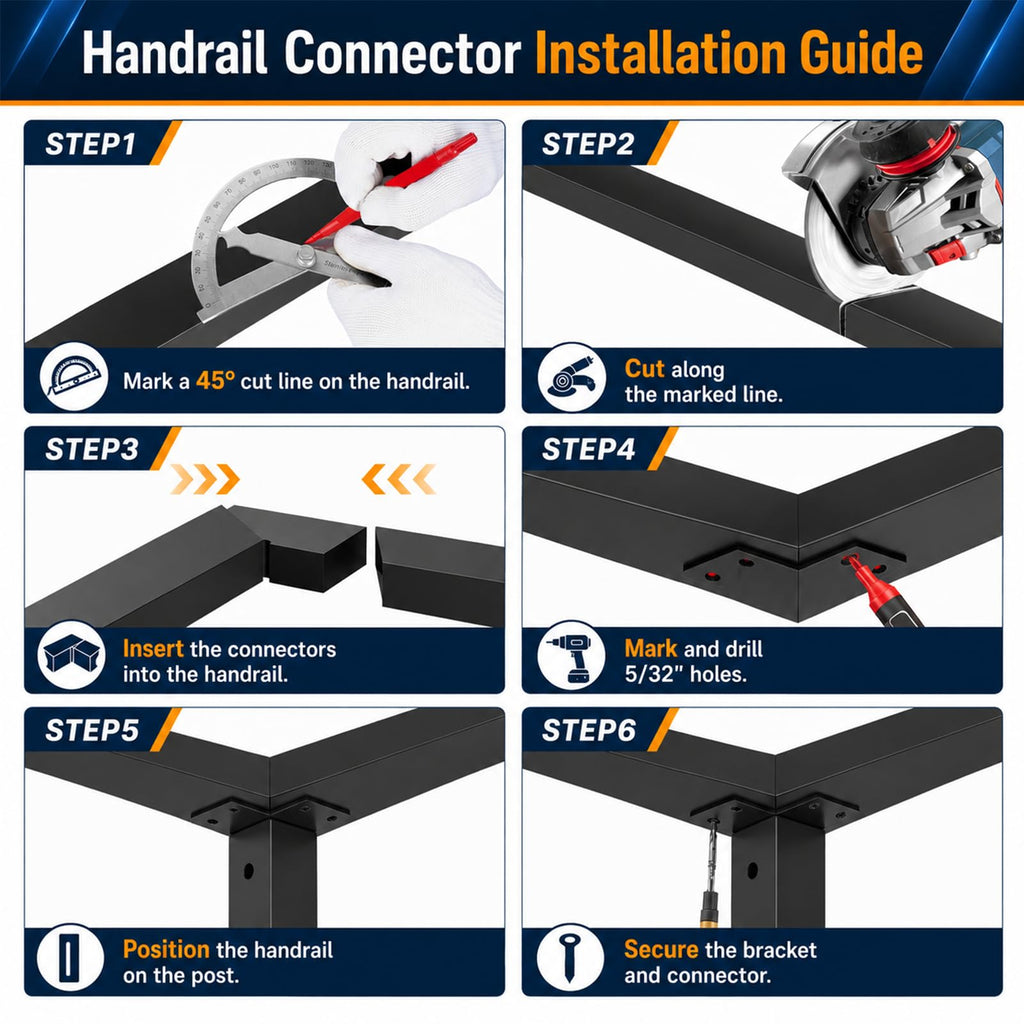 4 Pack Corner Connector for 2.36" x1.18" Stainless Steel Handrail