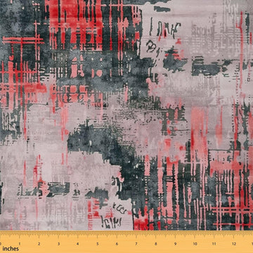 Red Grey Abstract Fabric, Modern Watercolor Tie Dye, Grunge