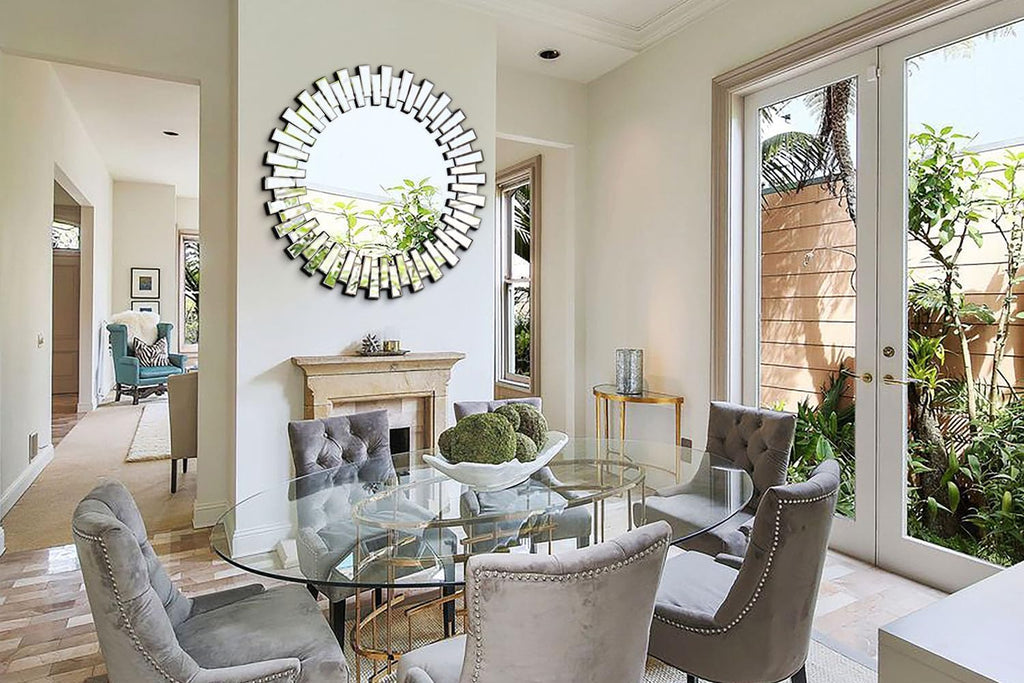 Round Mirrors for Decor, 44'' Large Decorative Wall Mirror with 3D Frame Beveled Glass, Frameless Circle Mirror