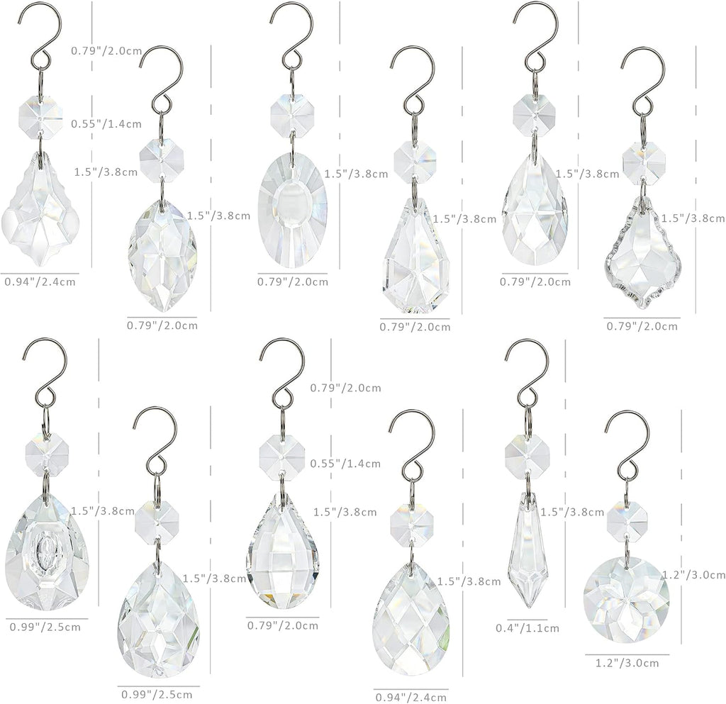 12 Pcs Crystal Chandelier Prisms Rainbow Hanging Crystals Suncatcher - Clear Chandelier Replacement Crystal Sun