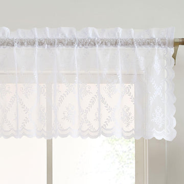 Isabella White Lace Valance Curtains, Sheer Topper, 54x18 inch