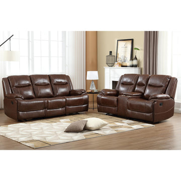 Genuine Leather Manual Recliner Sofa Set, Loveseat Reclining Sofa and 3 Seat Recliner Sofa, Couch Furniture Set