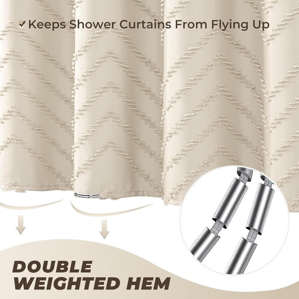 Beige Boho Shower Curtain 72 x 72 Modern Farmhouse Shower Curtain Bohemian Chic Tufted Chevron Textured Striped