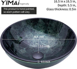 Vessel Sink 16.5" Bathroom Sinks Tempered Glass Green Art Basin Round Bowl with Faucet Combo Green,Countertop Bowl
