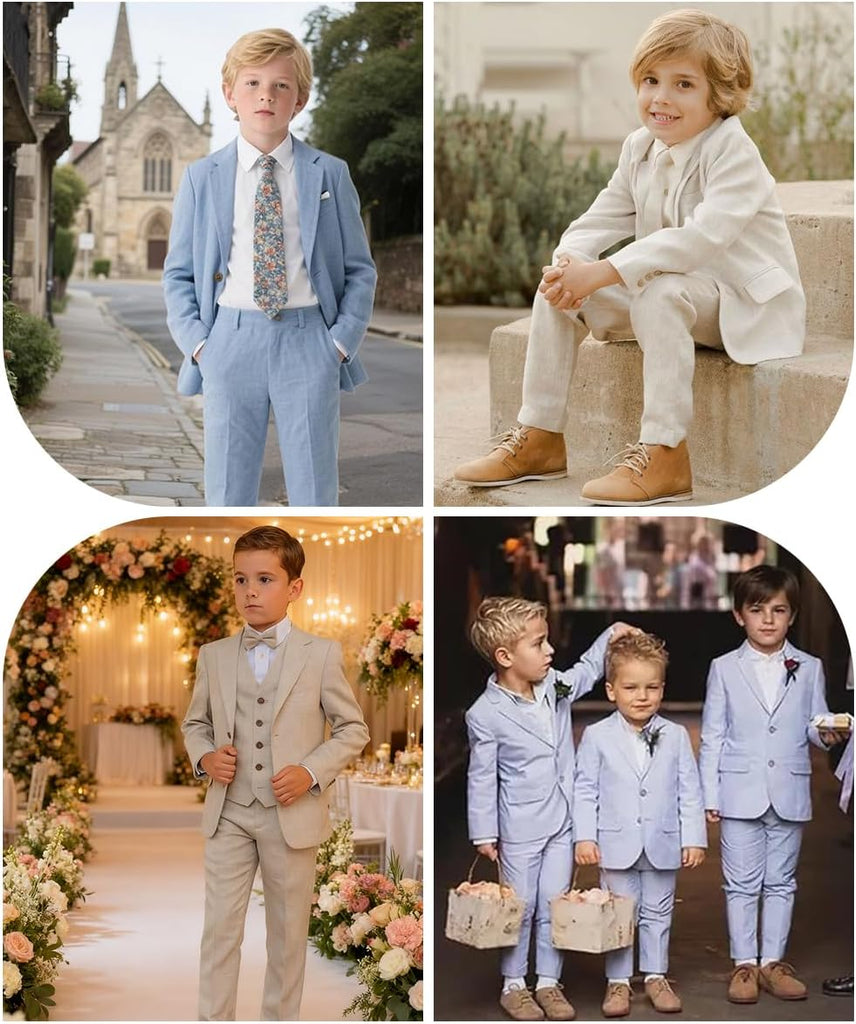 Kids Suits for Boys Casual Lightweight Beach Wedding Outfit Boys 3 Piece Linen Jacket Vest Pants Suit