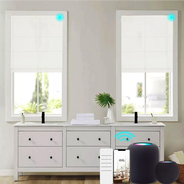Smart Motorized Roman Shades Remote Control Compatible with Alexa, Google Home, Custom Size Indoor Window Fabric