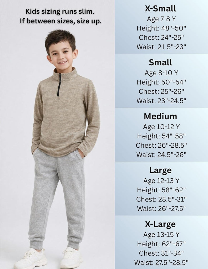 3 Pack Youth Boys Slim Fit Athletic Quarter Zip Pullover Shirts