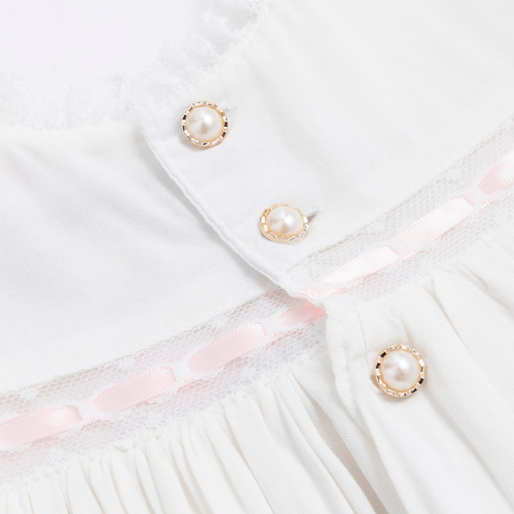 Girl Dress, Embroidered Floral Heirloom, Lace Crew Collar, Puff Sleeve, Cotton Kids Casual Clothing Pink