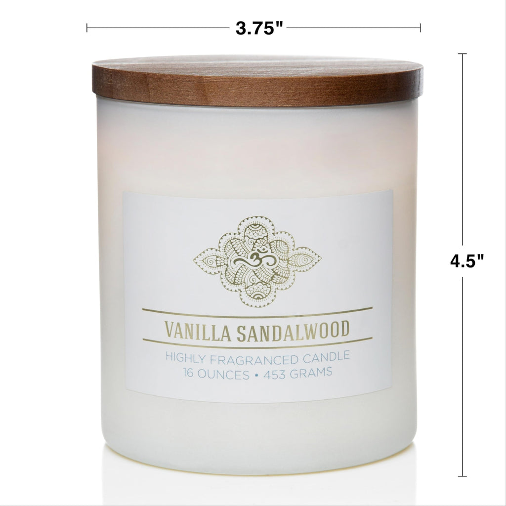 Vanilla Sandalwood Scented Candle, 16 oz Wellness Relaxing Aromatherapy Candle, 2 Wick White Jar Soy Blend Wax