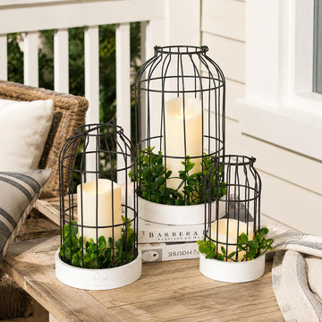 Rustic Farmhouse Lantern Decor Set of 3 Lanterns Decorative Indoor and Outdoor, Fireplace Mantle or Kitchen Dining