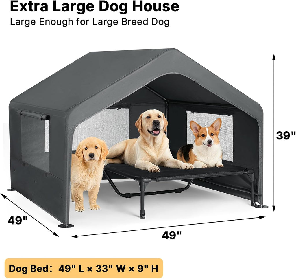 Extra Large Dog House Outdoor Includes Elevated Dog Bed-Weatherproof