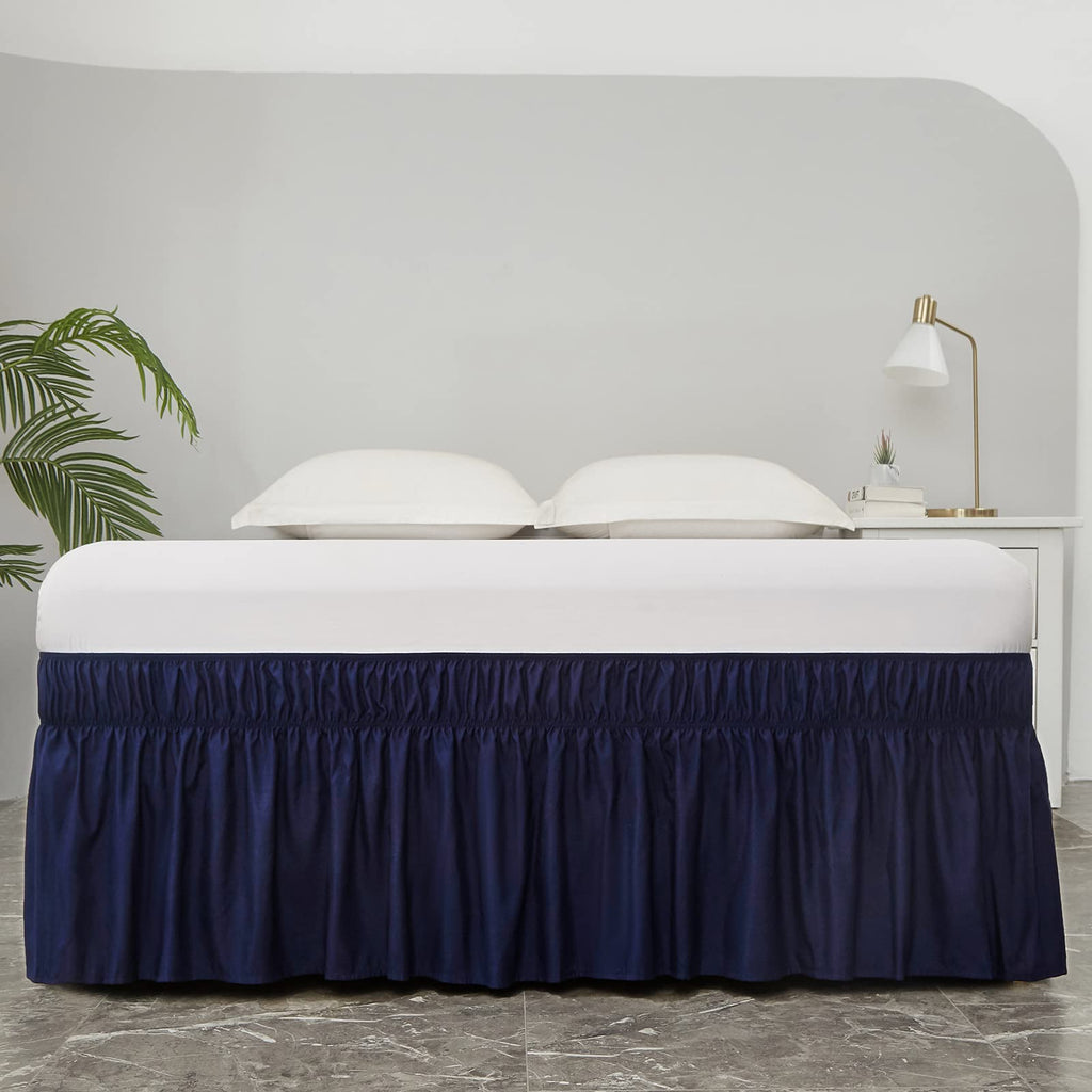 Wrap Around Bed Skirt for Queen & King Beds, 16" Drop, Navy Blue