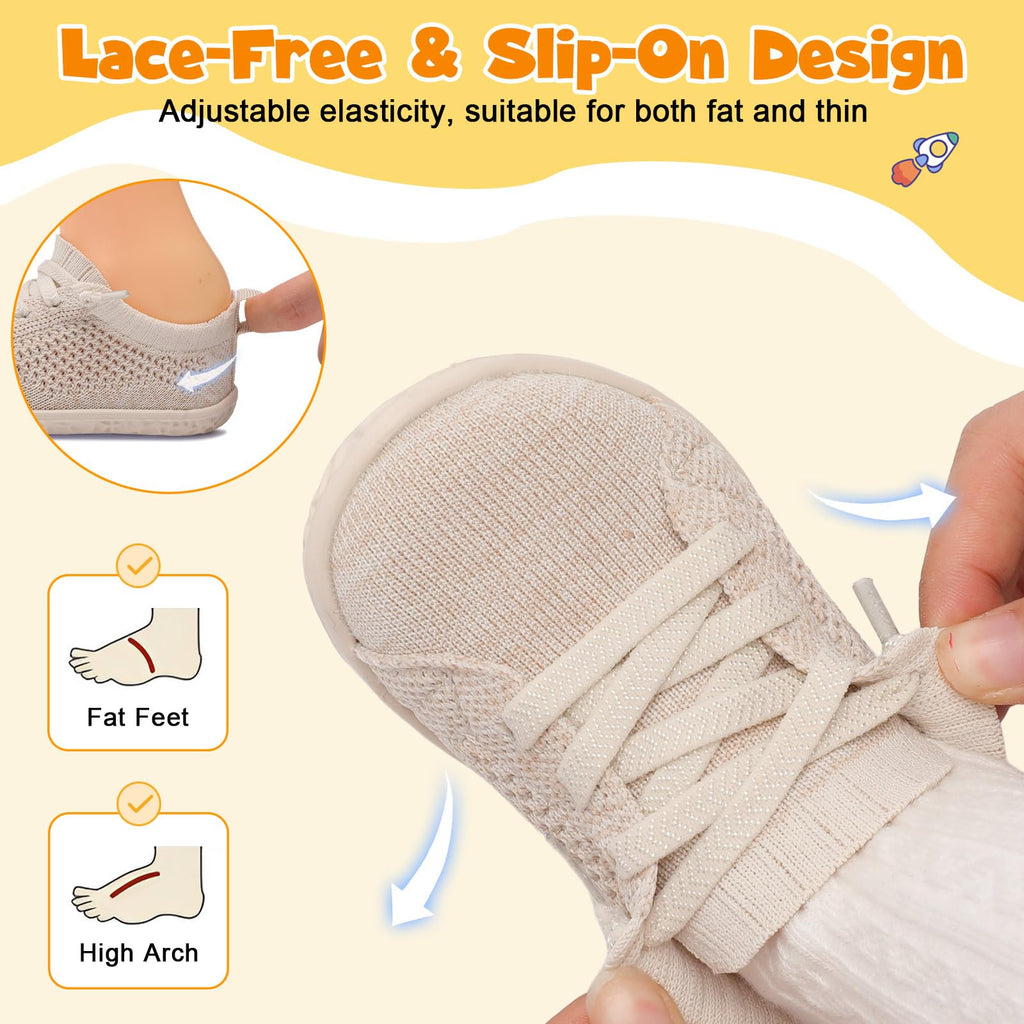 Lightweight Baby Shoes Boys Girls Walking Shoes Barefoot Infant Sneakers Slip On Newborn Crib Sneakers Beige