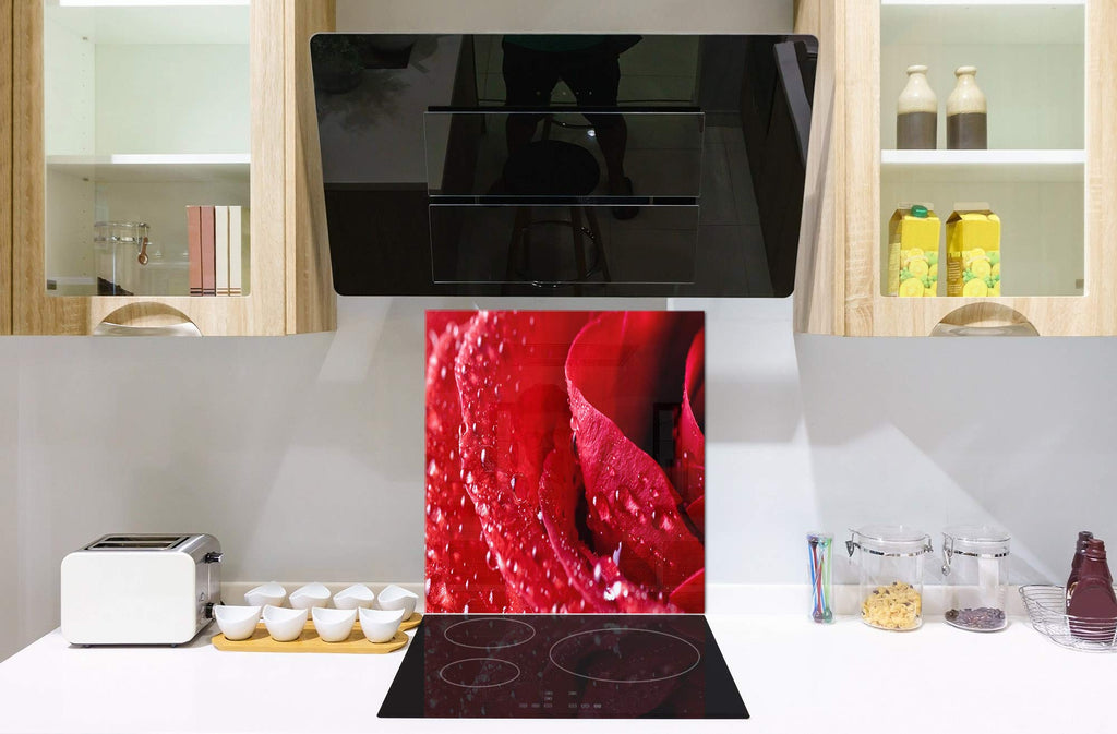 Glass Kitchen backsplash - Tempered Glass splashback - Photo backsplash BS03 Flower Series: Red Rose