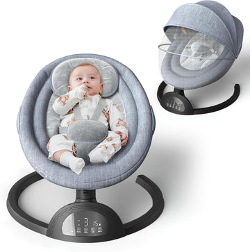 Portable Baby Swing for Infants, Point Harness, Bluetooth Music, 5 Speeds