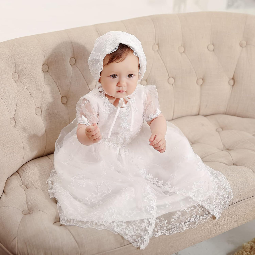 Baby Girl Baptism Dress 3PCS Infant Embroidered Christening Formal Gowns Outfit for Party Wedding