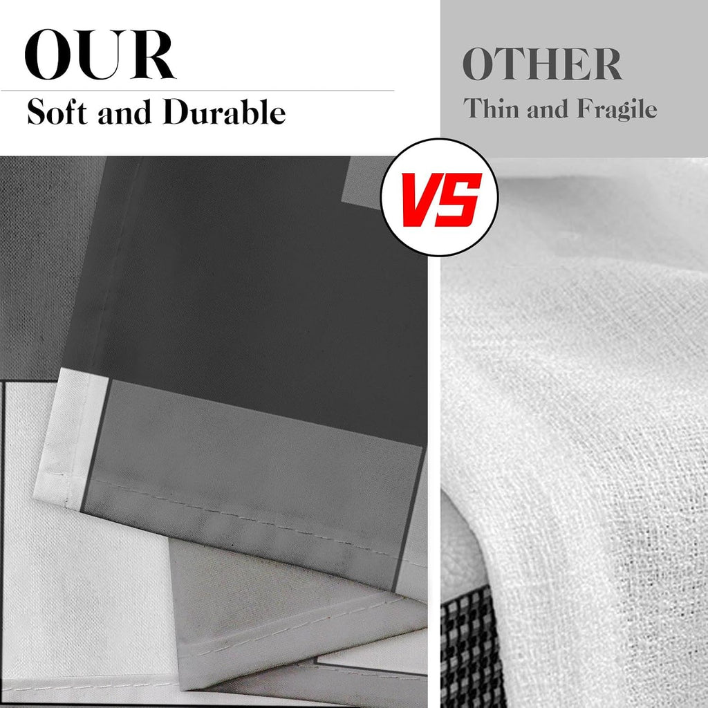 Black White Gray Kitchen Window Curtains Valance and Tier Set 36 Inch, Dark Grey Modern Geometric Rod Pocket Short