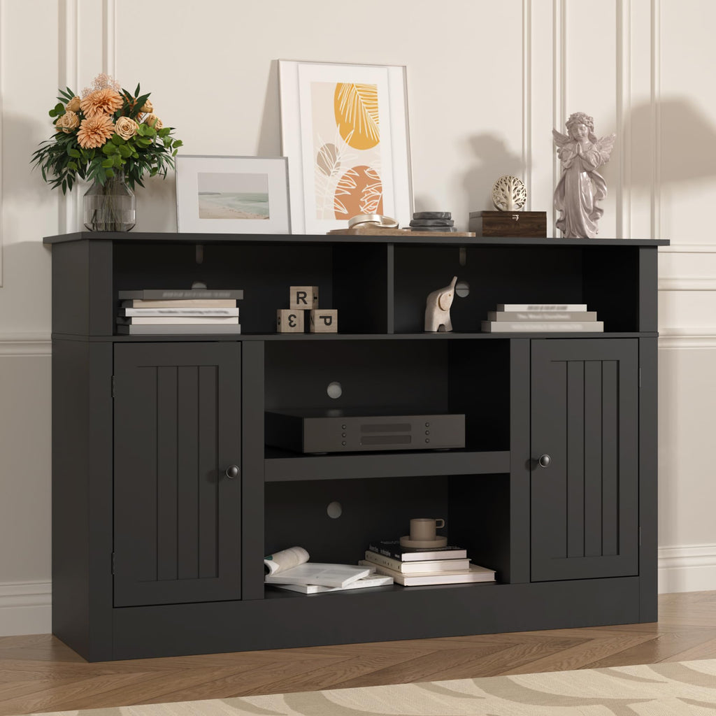 Farmhouse TV Stand for 65 in TV, Modern Entertainment Center, Black