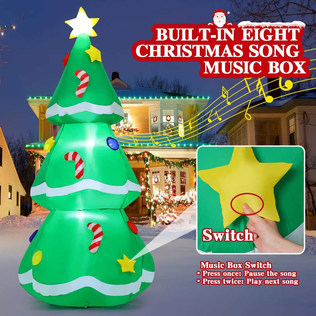 10.5 FT Christmas Inflatables Tree with Built-in Music Box & LEDs Outdoor Decorations Blow Up Tree Yard Decoration
